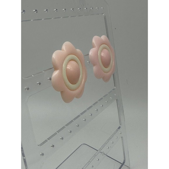 Vintage Large Pink Plastic Flower Earrings Pop Art Barbiecore - Picture 3 of 4
